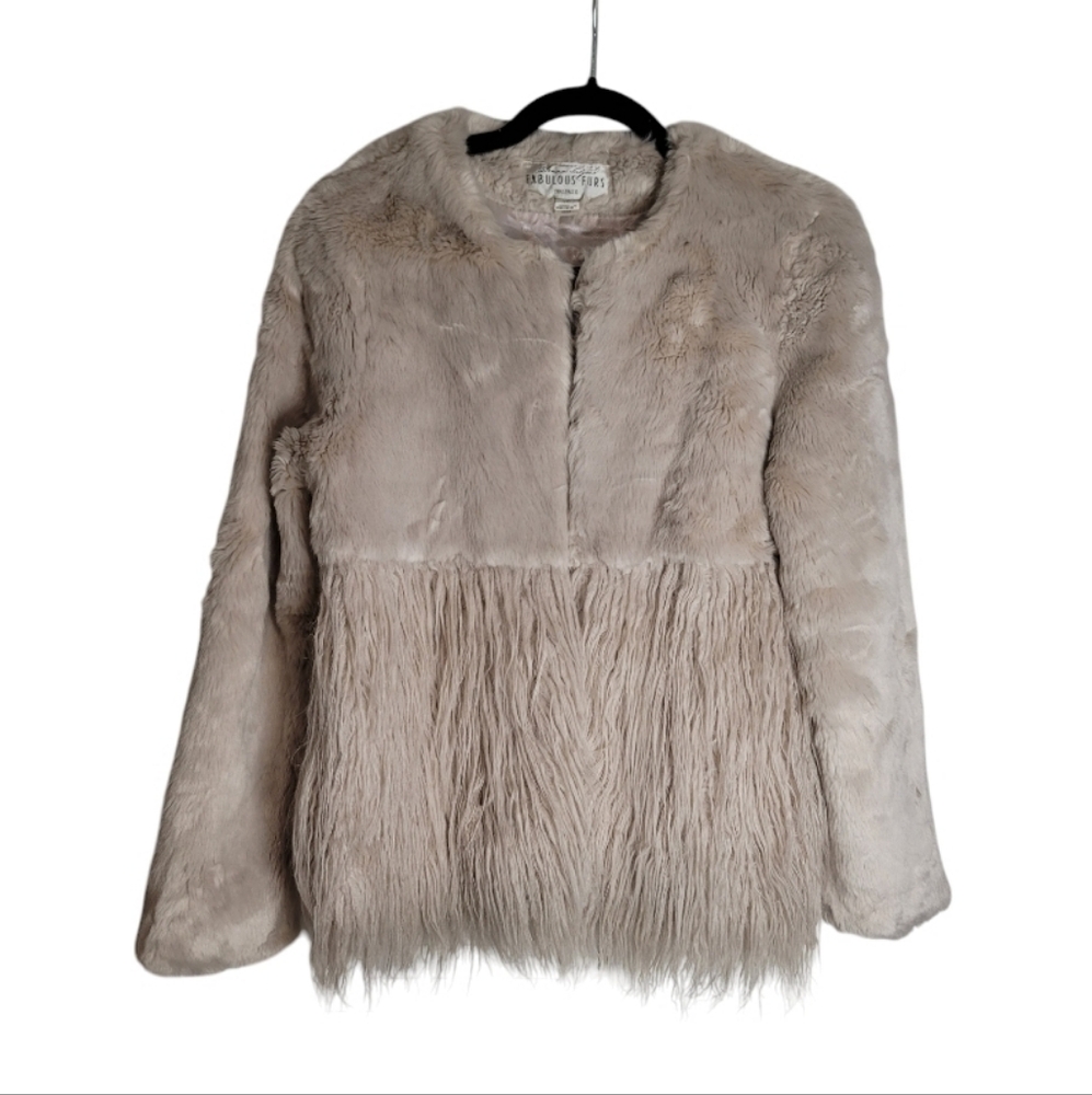 Donna Salyers' Fabulous Furs Champagne Fringe Faux Fur Jacket Coat Size XS